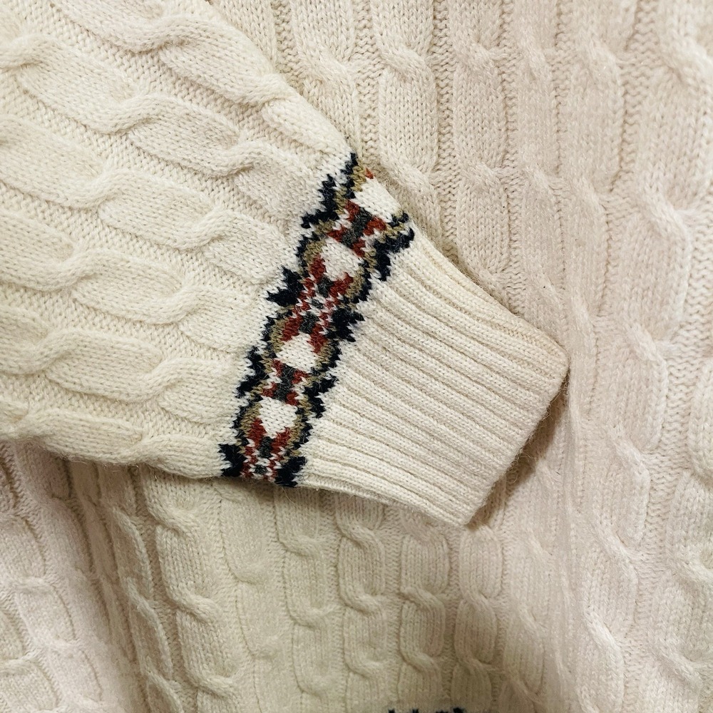 Vintage Lord Jeff Sweater Fisherman Fair Isle Cable Knit Chunky Mock Neck Size L - Picture 4 of 6
